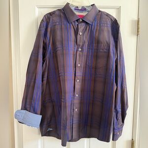 Men's Tommy Bahama Brown and Blue Plaid Long Sleeve Shirt, Size L, NWT